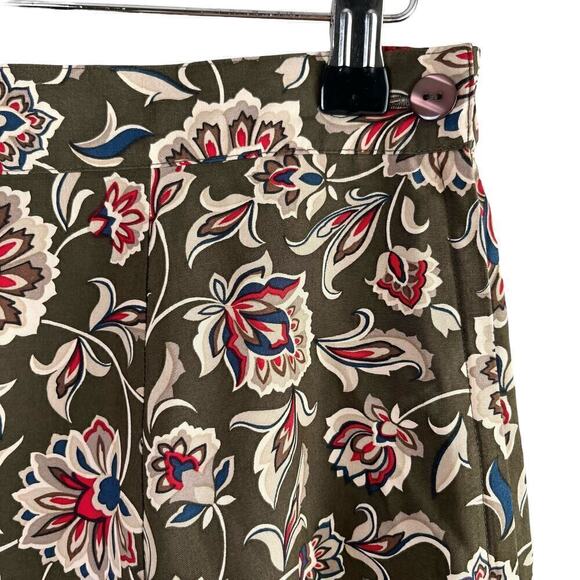 Talbots Silk Floral Midi Skirt in Olive Green Red Boho Print Zip Side, Size 12P - Picture 4 of 7